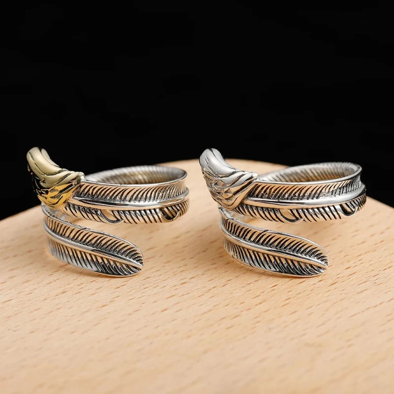 Bague Tête Aigle et Plume