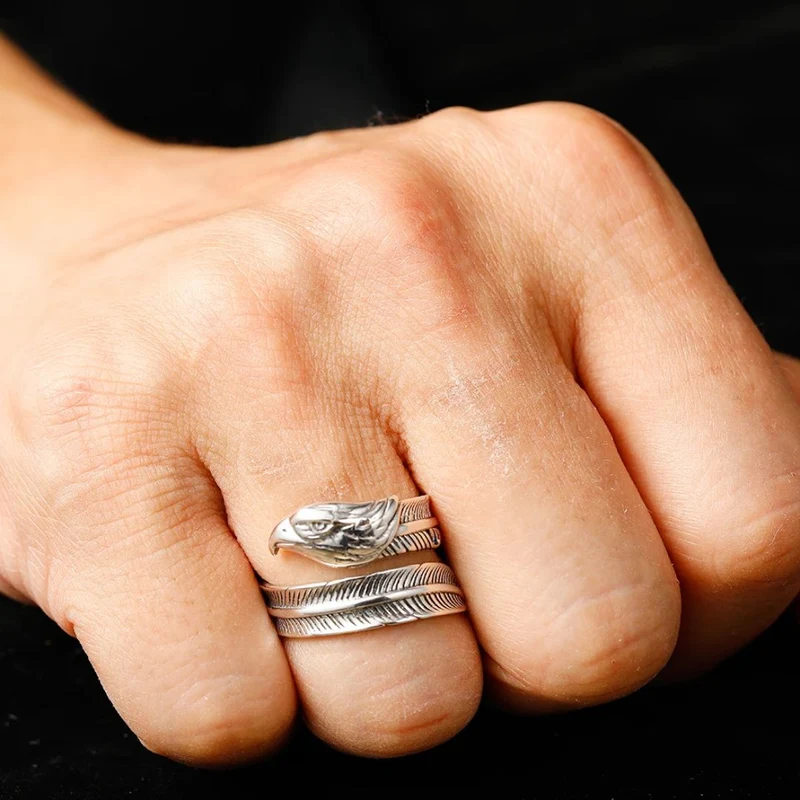 Bague Tête Aigle et Plume