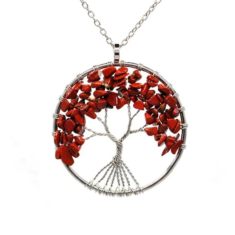 Collier Arbre de Vie Pierres Rouges