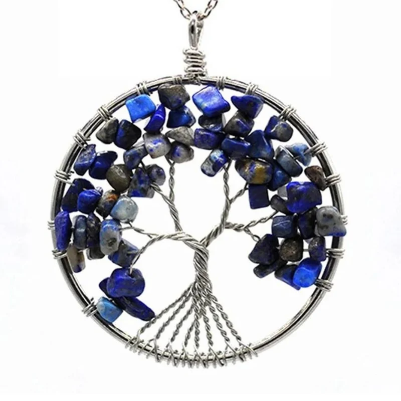 Collier Arbre de Vie Pierres Bleues