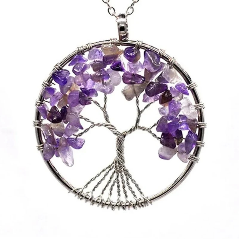 Collier Arbre de Vie Pierres Violettes