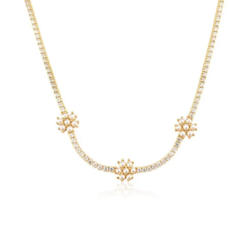 Collier Diamants avec Fleurs