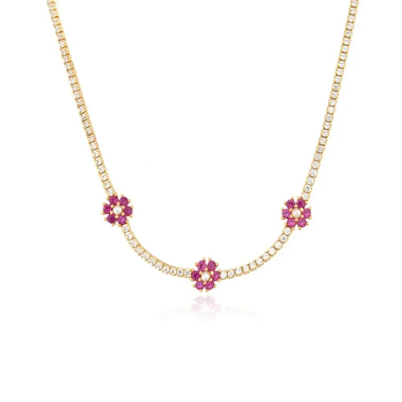 Collier Diamants avec Fleurs
