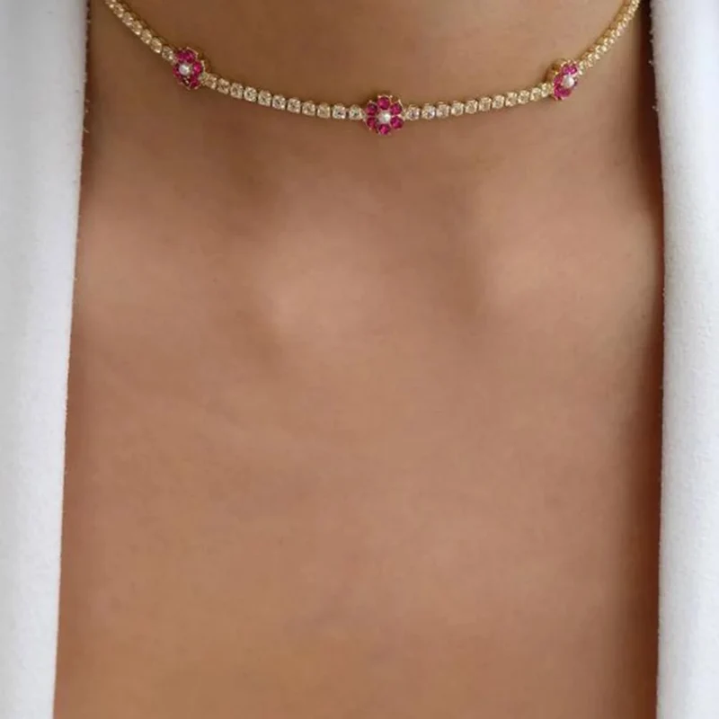 Collier Diamants avec Fleurs