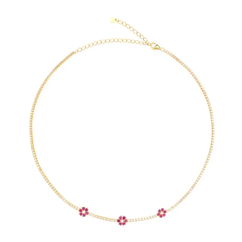 Collier Diamants avec Fleurs