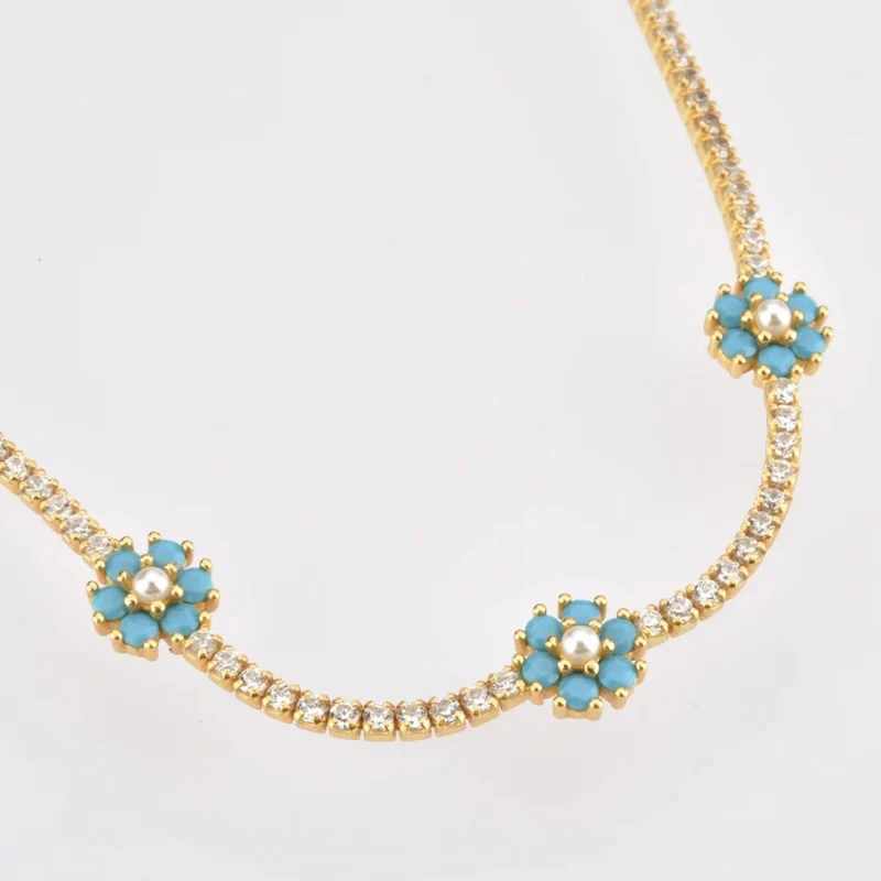 Collier Diamants avec Fleurs