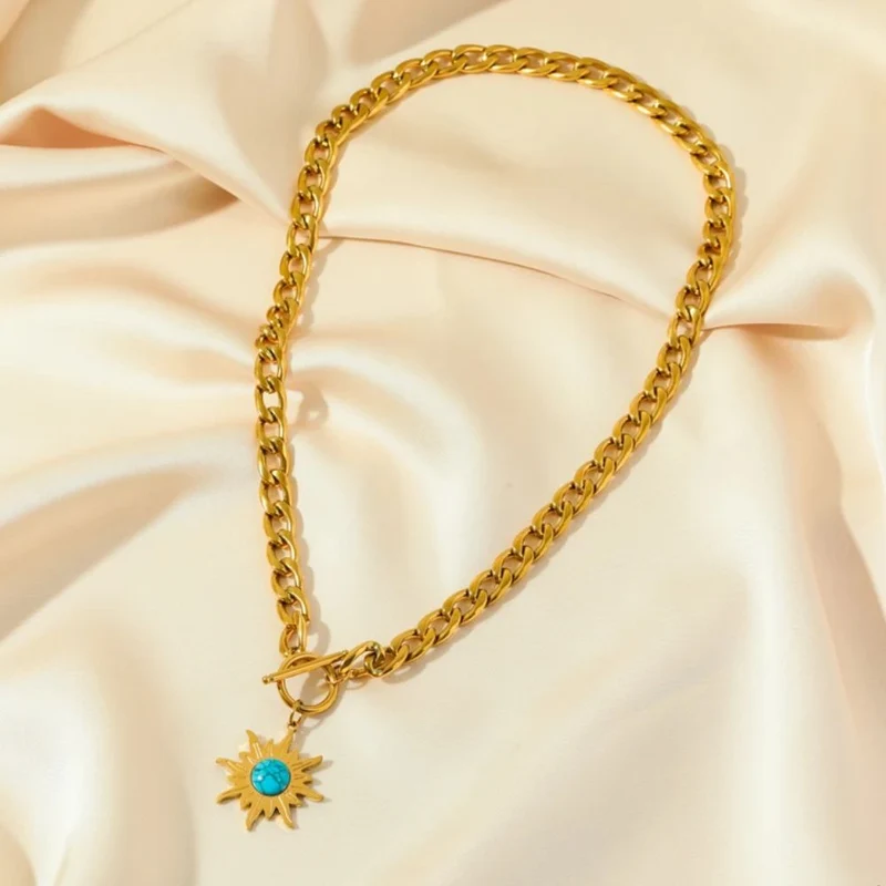Collier Fleur Perle Bleue