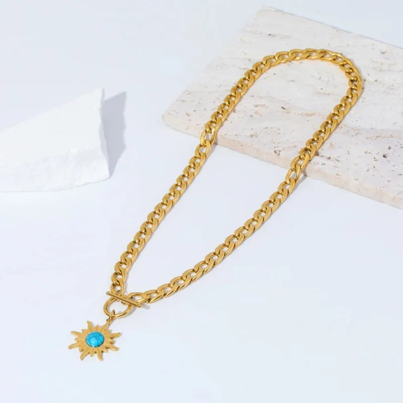 Collier Fleur Perle Bleue