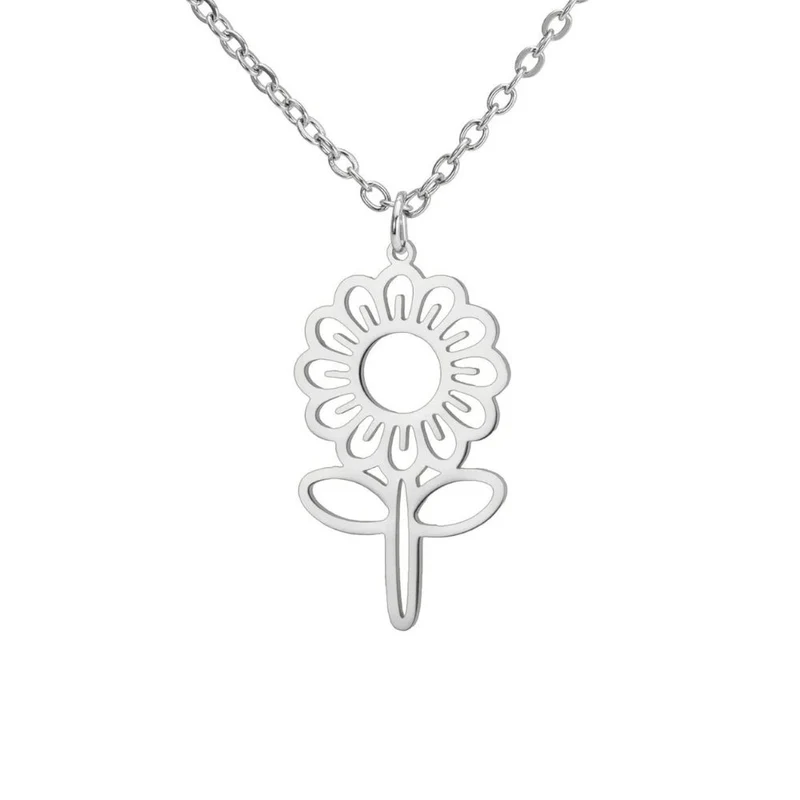 Collier Fleur Acier Inoxydable