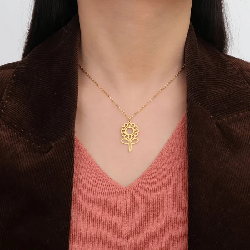 Collier Fleur Acier Inoxydable