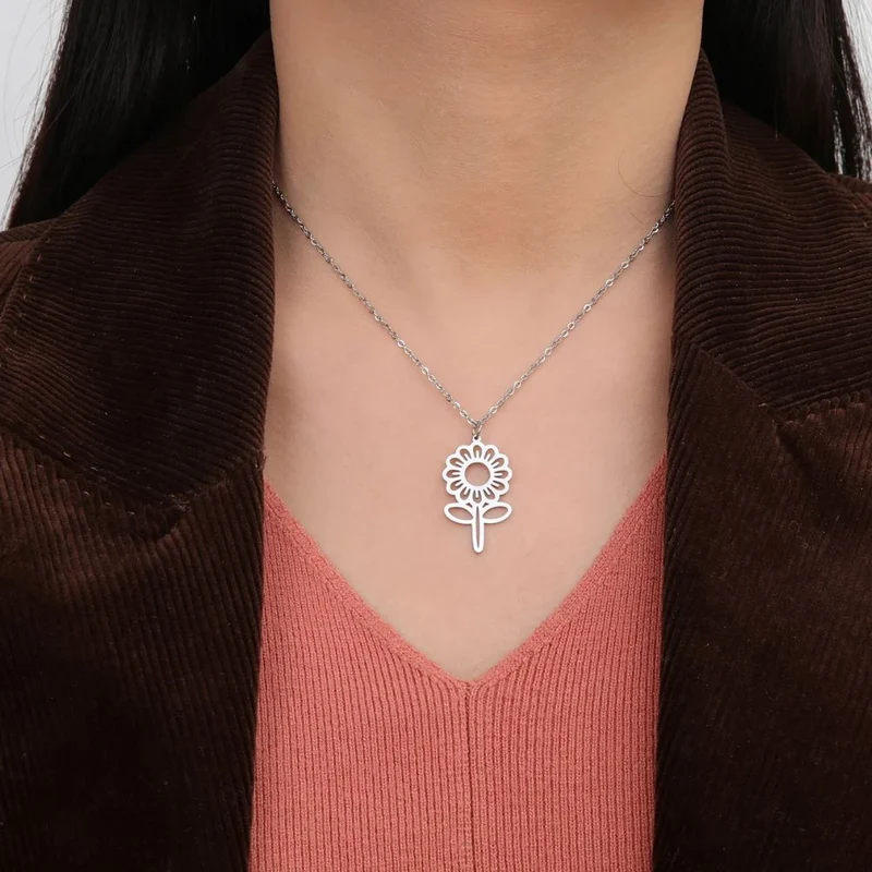 Collier Fleur Acier Inoxydable