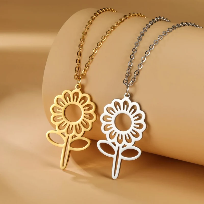 Collier Fleur Acier Inoxydable