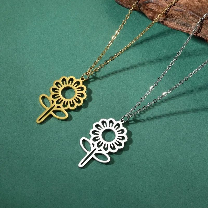Collier Fleur Acier Inoxydable