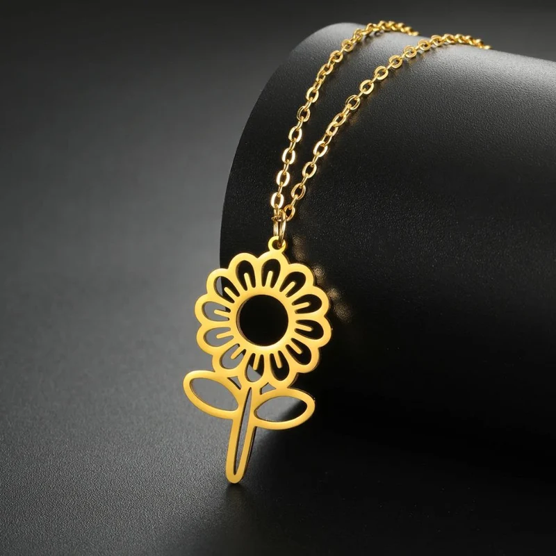 Collier Fleur Acier Inoxydable