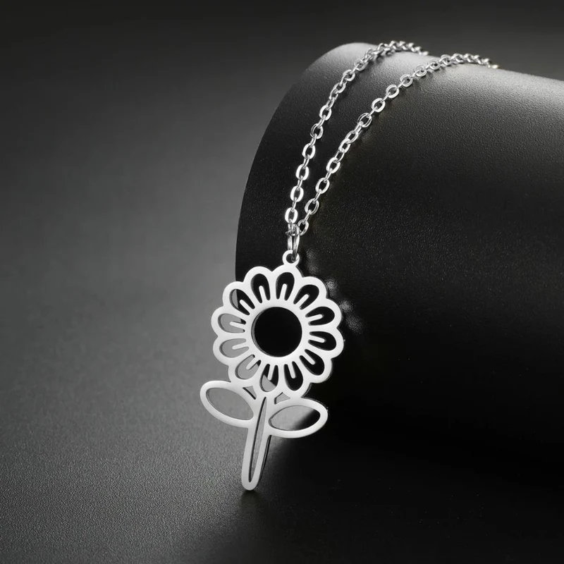 Collier Fleur Acier Inoxydable