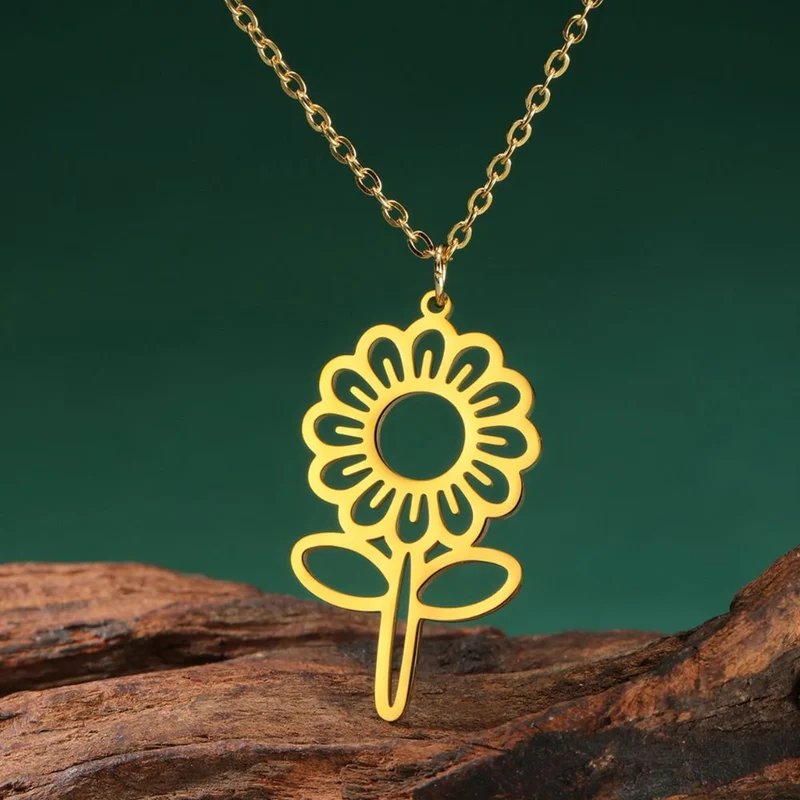 Collier Fleur Acier Inoxydable