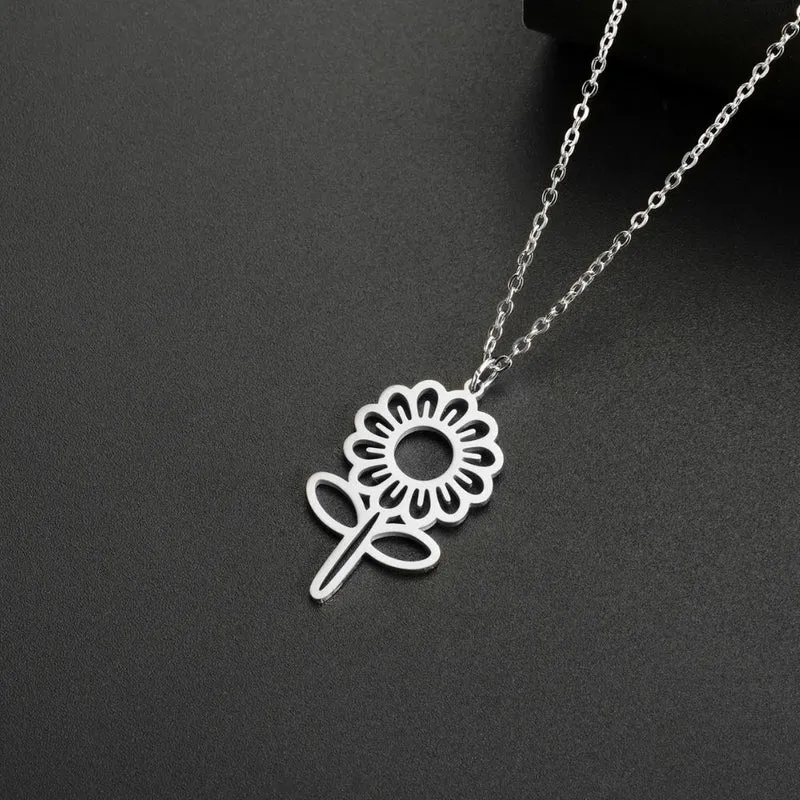 Collier Fleur Acier Inoxydable