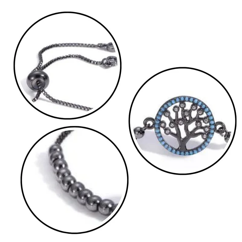 Bracelet Arbre de Vie Acier Noir