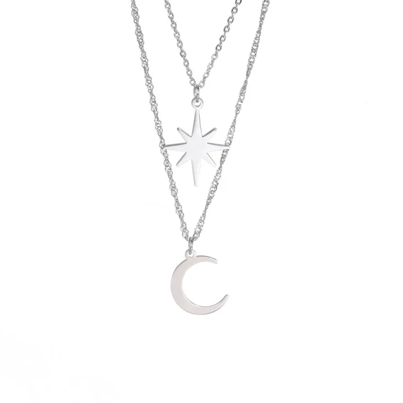 Collier Lune Étoile Argent