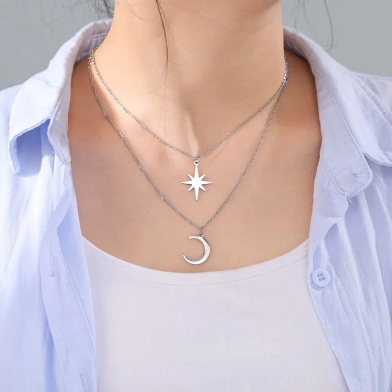 Collier Lune Étoile Argent