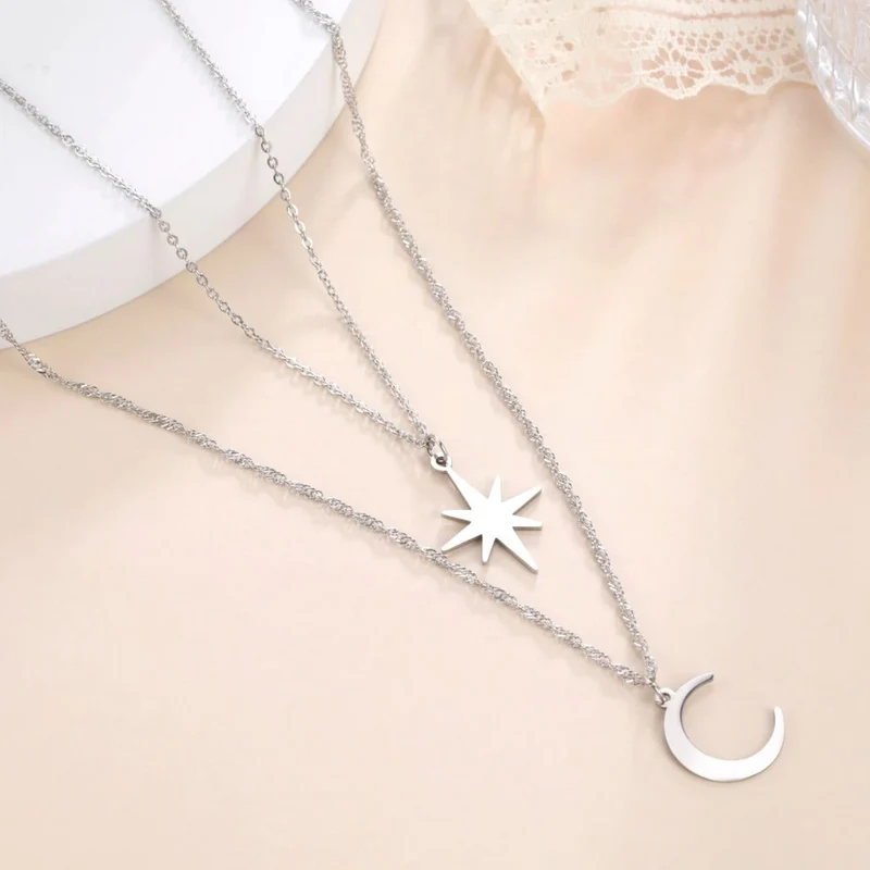 Collier Lune Étoile Argent