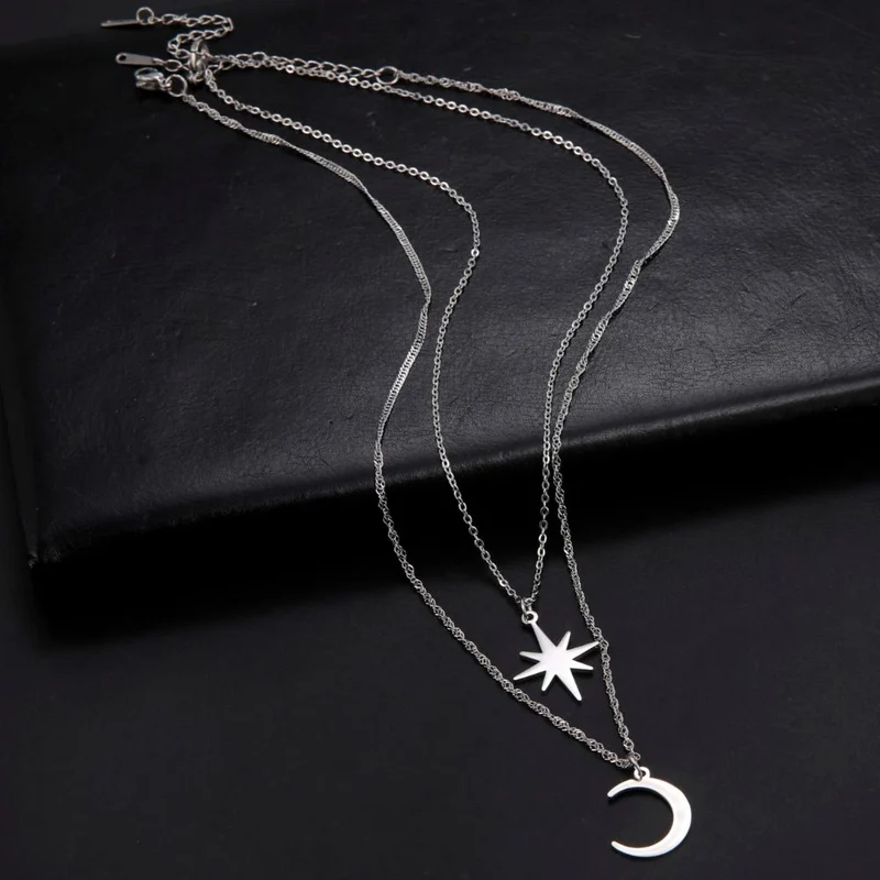 Collier Lune Étoile Argent