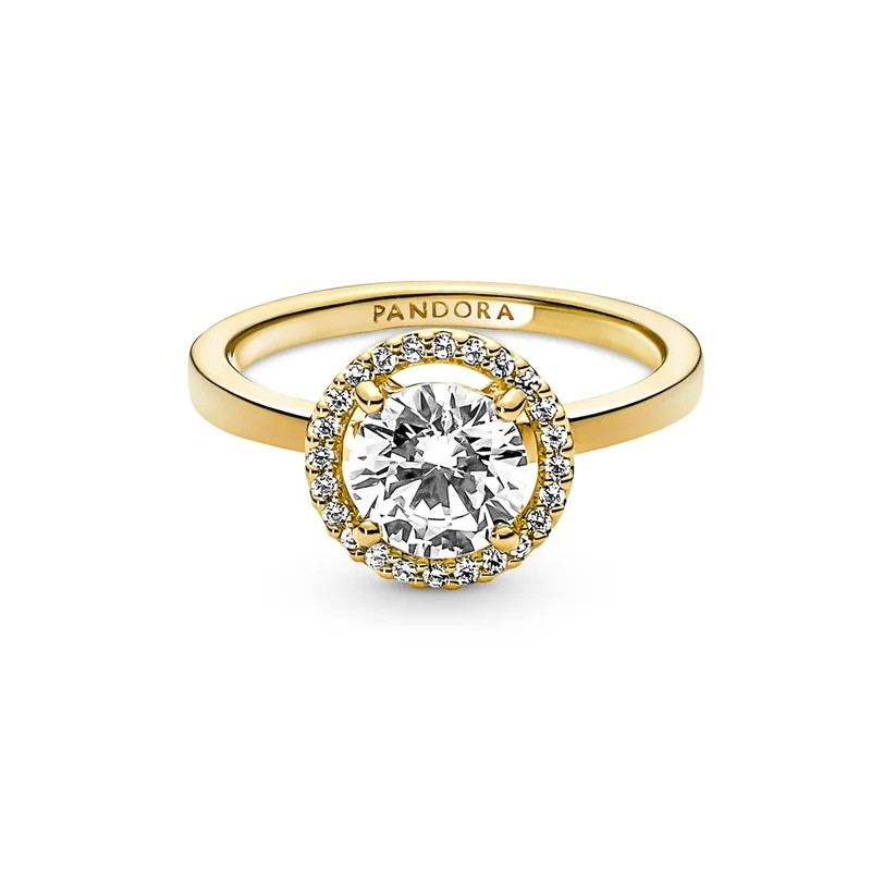 Pandora Timeless Gold-coloured Sparkling Round Halo Ring with 14 Carat Gold Plating 161234C01-52