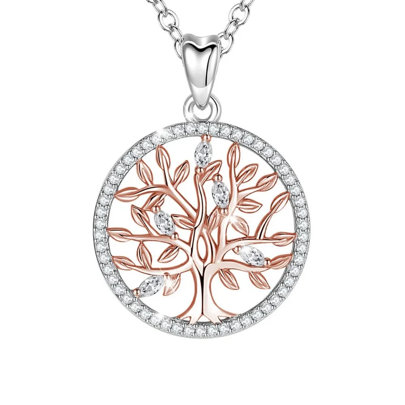 Collier Arbre de Vie Argent et Rose