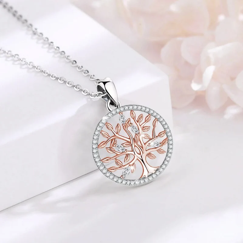 Collier Arbre de Vie Argent et Rose