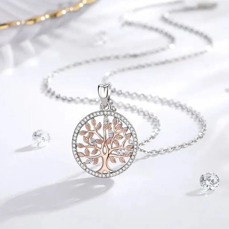 Collier Arbre de Vie Argent et Rose