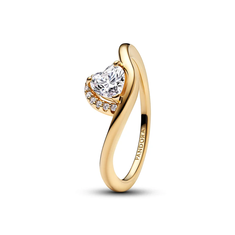 Pandora Wish and Wave Gold coloured Wave heart Ring 163660C01-54