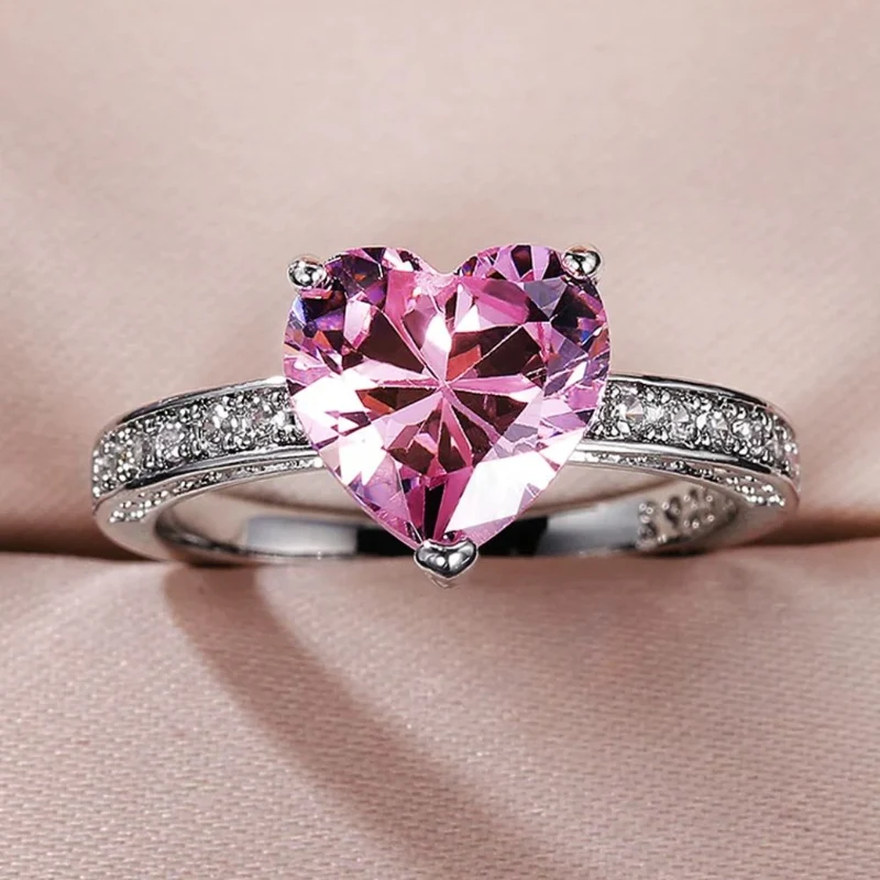Bague Cœur Rose Argent