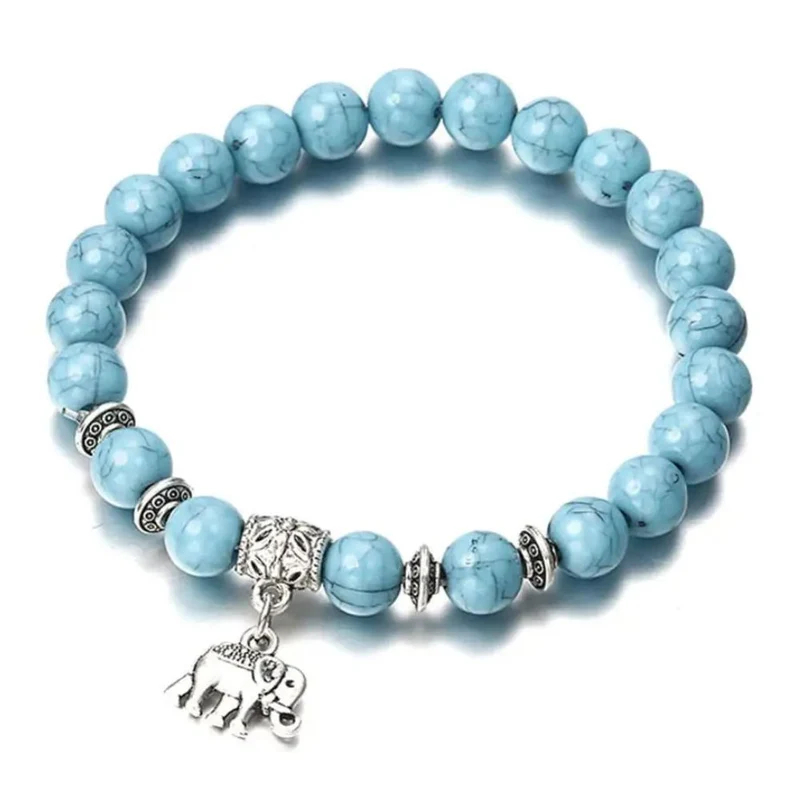 Bracelet Éléphant Perles Bleues