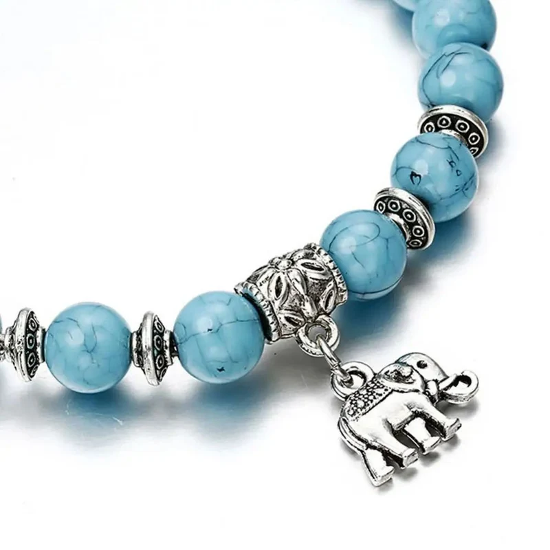 Bracelet Éléphant Perles Bleues