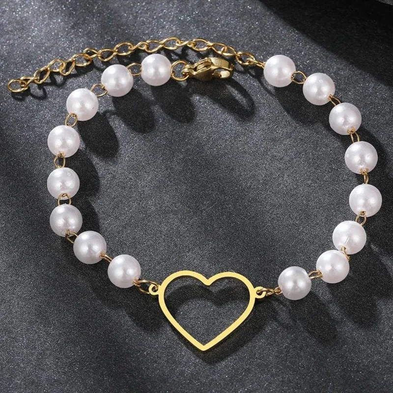 Bracelet Perles Blanches et Coeur