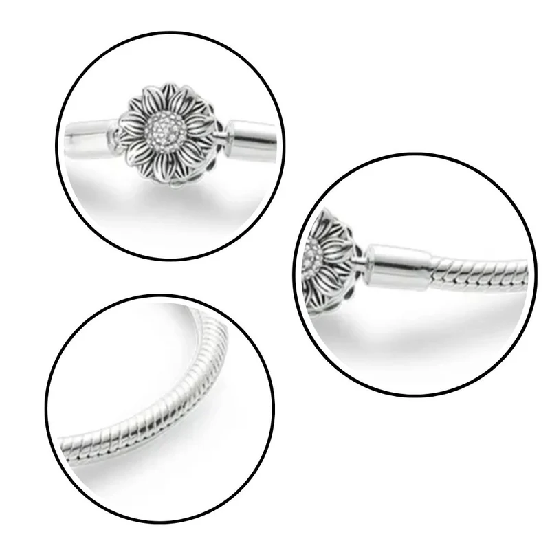 Bracelet Souple Fleur Argent
