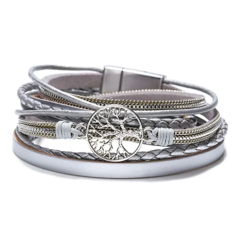 Bracelet Arbre de Vie Cuir Gris