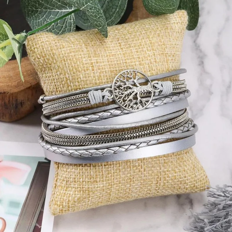 Bracelet Arbre de Vie Cuir Gris