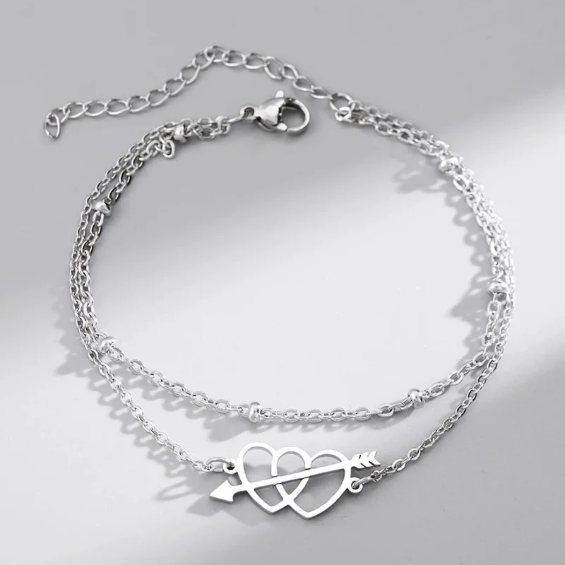 Bracelet Double Cœur et Flèche