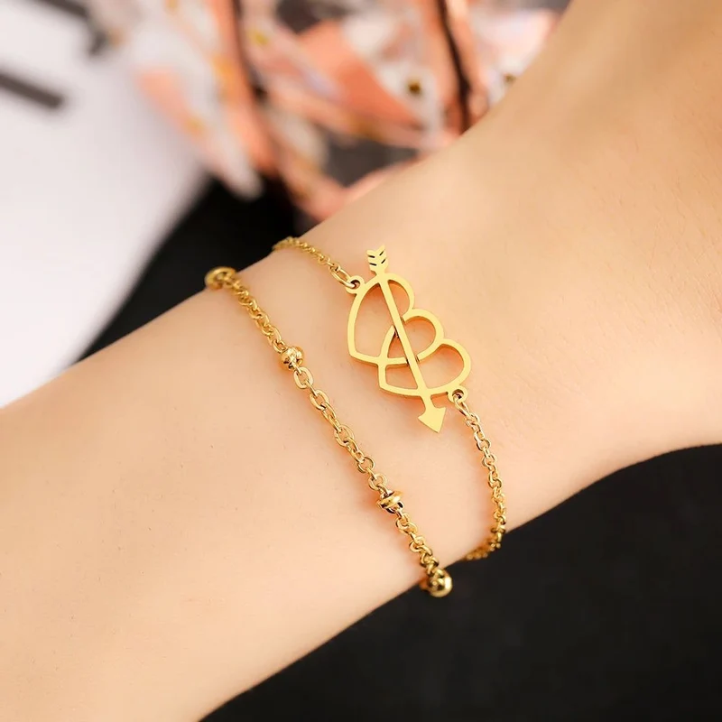 Bracelet Double Cœur et Flèche