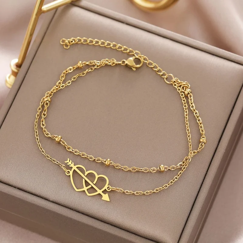 Bracelet Double Cœur et Flèche