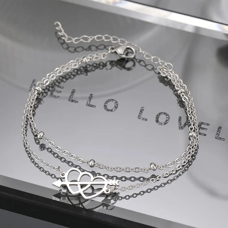 Bracelet Double Cœur et Flèche