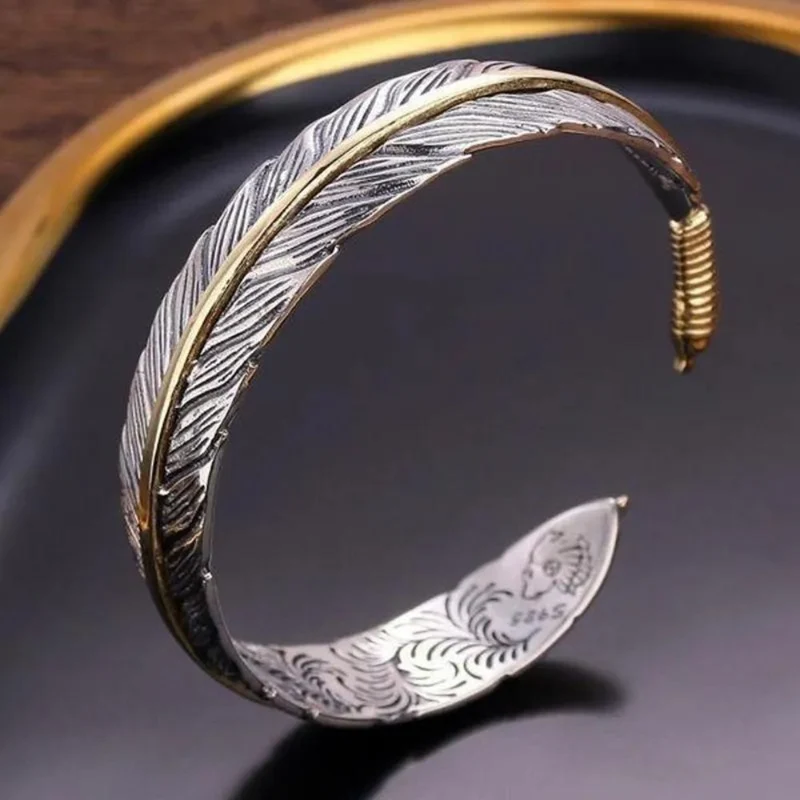 Bracelet Jonc Plume Argent