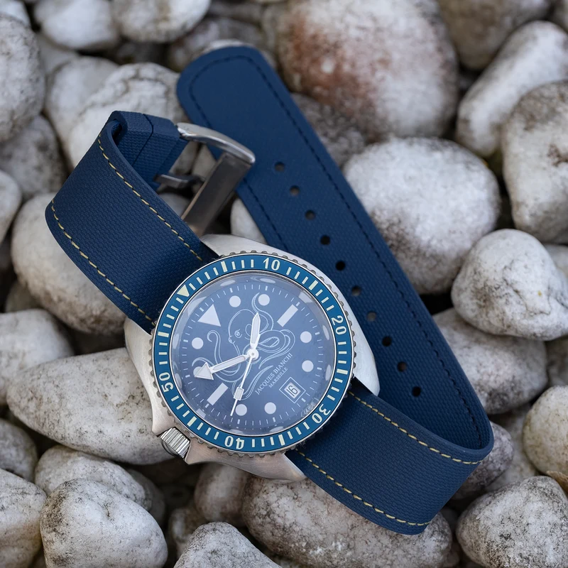 Bracelet une pièce fkm rubber bleu couture jaune