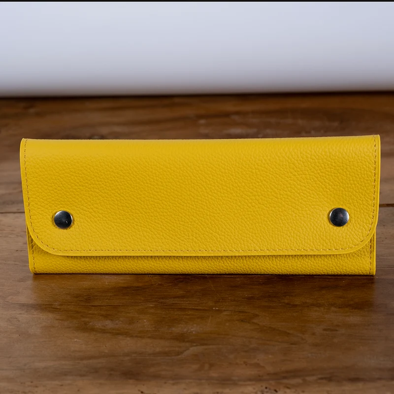 Pochette souple 2 montres cuir grainé Jaune