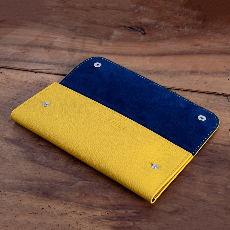 Pochette souple 2 montres cuir grainé Jaune