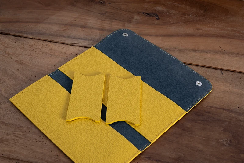 Pochette souple 2 montres cuir grainé Jaune