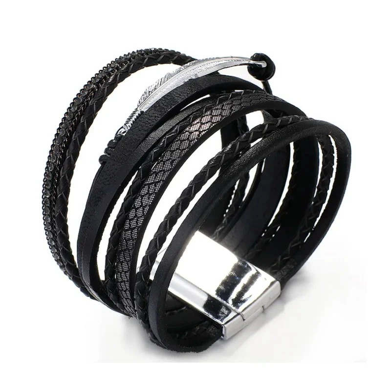 Bracelet Homme Cuir et Plume