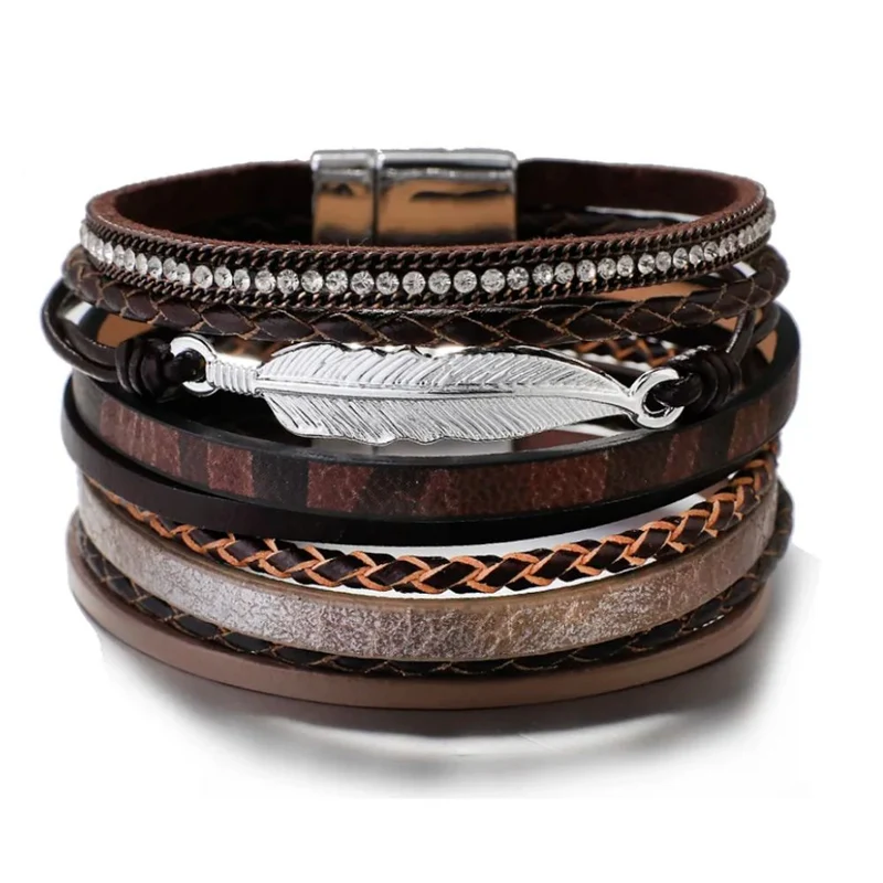 Bracelet Homme Cuir et Plume