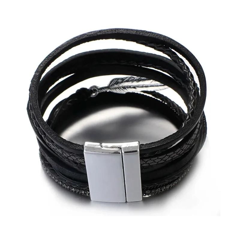 Bracelet Homme Cuir et Plume